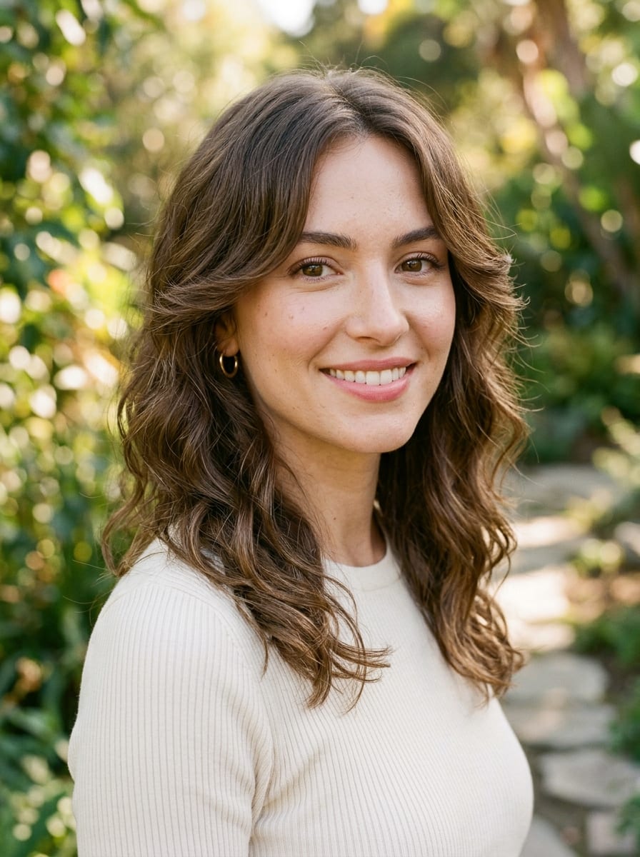 Mittellange wellige Haare mit Face-Framing Layers - Frisur für wellige Haare